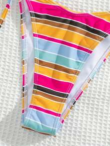 Bộ đồ bơi hai mảnh gợi cảm, tối giản, thanh lịch dành cho nữ, kiểu cổ yếm buộc dây, họa tiết sọc toàn thân, thích hợp cho kỳ nghỉ biển, hàng mới về mùa xuân/hè. - Nhiều màu - Xem 5