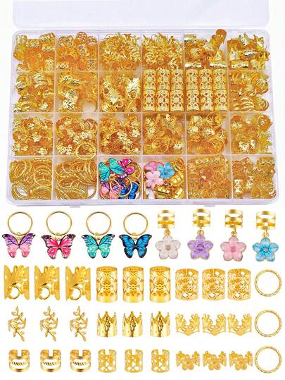 280 pièces Ensemble de chouchous à cheveux avec papillons colorés et fleurs, accessoires de cheveux avec perles convenant aux tresses et chignons, adapté au style Y2K estival - décorations capillaires DIY pour femmes, fête, festival de musique