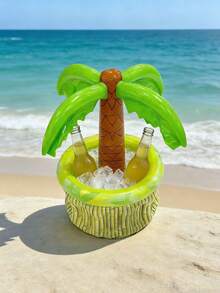 Inflatable Hawaiian Coconut Tree Beer Cooler - Green & Yellow Tropical Pool Party Decor, Summer Coconut Tree Oversized Pvc Inflatable Ice Bucket, Outdoor Swimming Pool Party Beer And Beverage Bucket Party Decoration,Durable Pvc Drink Bucket With Ice Capacity Birthday Celebrations, Beach Accessory, Hibiscus Pattern, Textured Surface - View 9