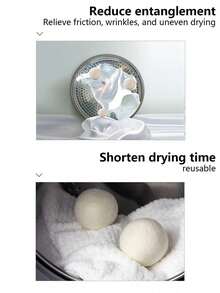 Bộ 3/6 quả cầu sấy khô bằng len tái sử dụng - Dùng cho máy giặt và vải gia dụng, có thể thay thế nước xả vải, giảm nhăn và tĩnh điện. - Trắng - Xem 9