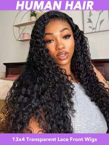 Tóc giả ren phía trước 13x4, tóc thật, đã tỉa sẵn, mật độ 150, tóc giả Brazil gợn sóng ướt, tóc giả ren trong suốt 13x4, tóc xoăn cho nữ, tóc thật gợn sóng nước đã tỉa sẵn với tóc con, màu đen tự nhiên (8-26 28 30 inch) - Natural Black - Xem 2