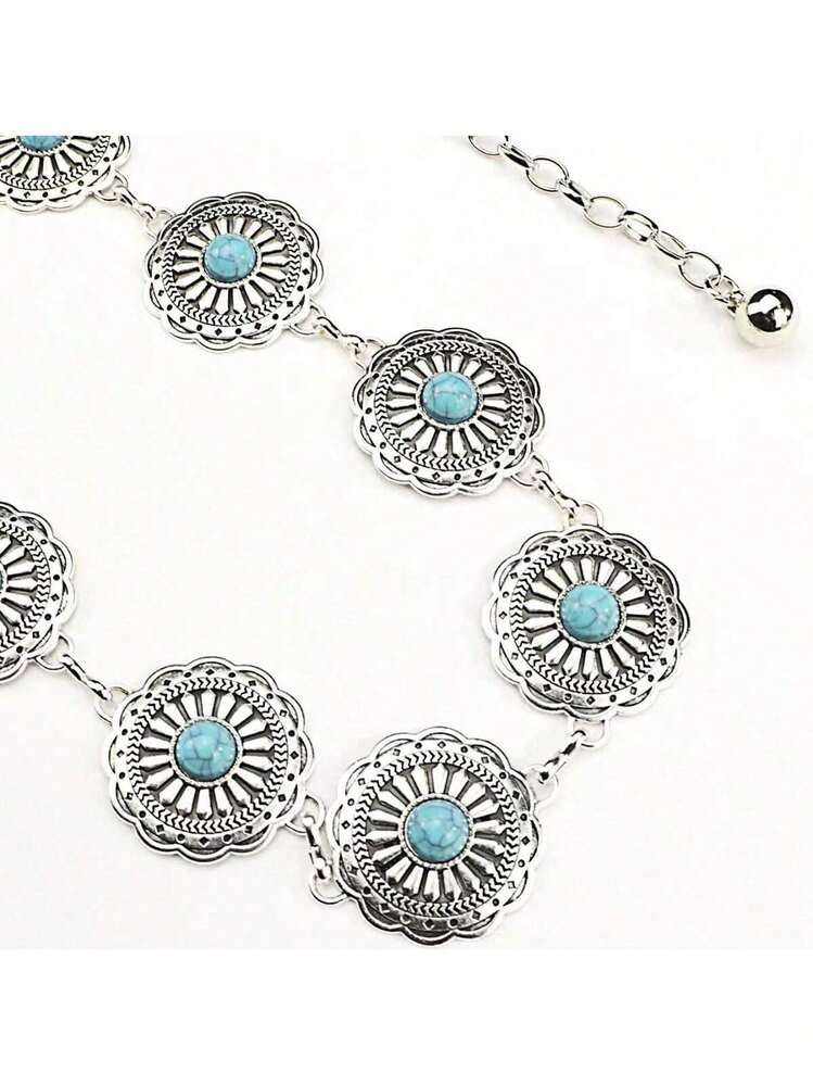 金属流苏腰链，女士圆形饰品，可搭配连衣裙、比基尼，身体链，流苏，波点波西米亚风锌合金，四季皆宜 - 銀色 - 查看 2