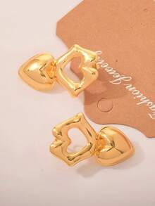 1 Pair Of Hollow Heart-Shaped Earrings Made Of 18K Gold-Plated Stainless Steel, A Fashionable And Personalized Jewelry Gift For Women - Multicolor - View 3