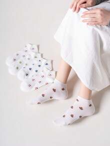 5 pares de calcetines cortos de malla con estampado de pastel para mujeres, lindos y transpirables para uso diario en verano - Multicolor - Ver 6