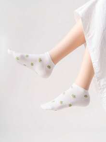 5 pares de calcetines cortos de malla con estampado de pastel para mujeres, lindos y transpirables para uso diario en verano - Multicolor - Ver 10