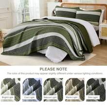 Quilt Set Queen Size Sage Green Striped Bedding Set 3 Piece Lightweight Bedspreads Coverlets Set Soft Microfiber Summer Striped Quilts With 2 Pillowcases All Season Patchwork Comforter Set 96"*90" - Sage Green - Ver 8