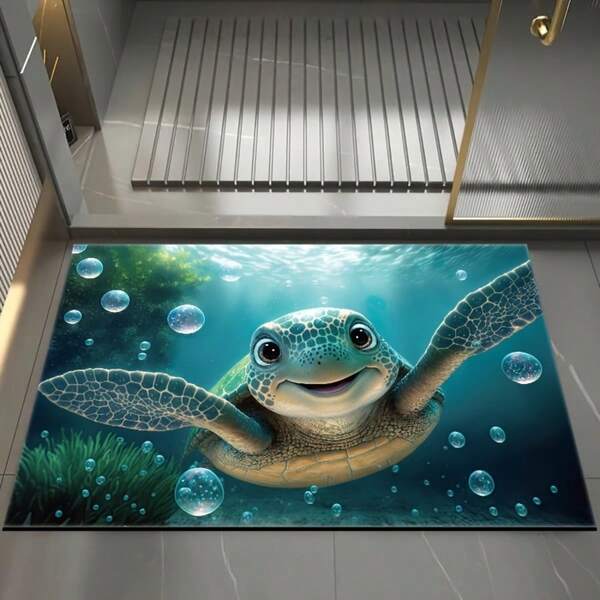 Alfombra de baño con diseño encantador de tortuga marina, apta para baño, sala de estar, lavandería y cocina, decoración con tortuga marina