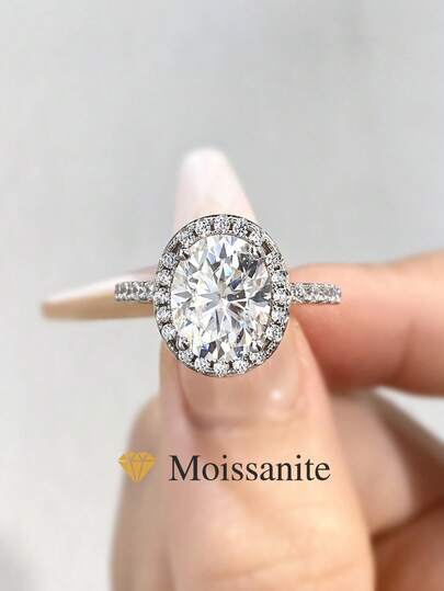 1 chiếc nhẫn Moissanite kim cương hình bán nguyệt 3.0CT 8x10 bằng bạc Sterling S925, thanh lịch và lộng lẫy, thích hợp làm quà tặng đính hôn, cưới, bạn thân, sinh nhật, kỷ niệm, trang sức cưới cho cô dâu.
