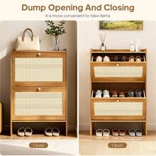 Slim Flip Top Shoe Cabinet, Bamboo Shoe Rack With Raised Base, Modern 2-Tier Shoe Storage For Entryway & Front Door - 2門 - 查看 6