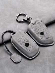 3 Series, 5 Series, X1, X3, X4, X5, X6, 118i, 525Li, 530 Key Holder - Genuine Leather Key Fob Cover, 3D Molded Full Wrap Design With Metal Ring And Strap, Won't Block Signal, Soft Suede Material, Premium Design - Key Shell - View 2