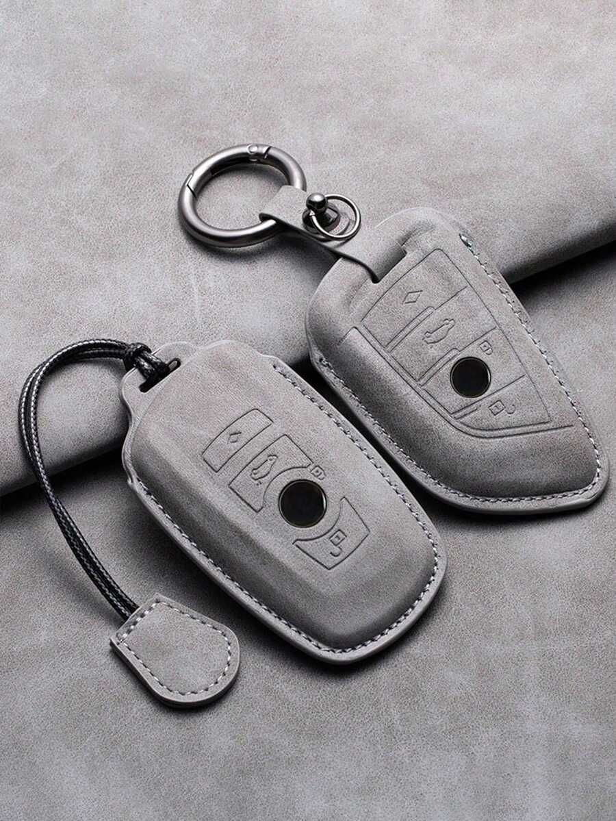 3 Series, 5 Series, X1, X3, X4, X5, X6, 118i, 525Li, 530 Key Holder - Genuine Leather Key Fob Cover, 3D Molded Full Wrap Design With Metal Ring And Strap, Won't Block Signal, Soft Suede Material, Premium Design