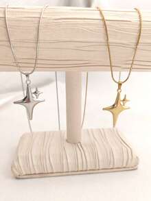 1件奢华18K镀金不锈钢双星吊坠项链，男女皆宜日常佩戴，小众奢华之选 - 彩色 - 查看 1