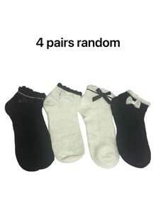 4 pares de calcetines de tobillo delgados y casuales con lazo, transpirables y minimalistas, para primavera/verano, entrega aleatoria, regalo de moda de ocio y campus - Multicolor - Ver 6