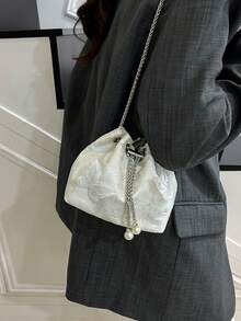 1pc White Butterfly Embroidered Crossbody Bag, Featuring Metal Chain Strap For Elegant & Versatile Look - White - View 6