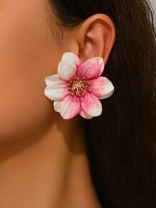 1 paire de boucles d'oreilles pendantes élégantes et bohèmes de style plage, avec des orchidées, des fleurs de pêcher, des pivoines et des dendrobiums verts imprimés batik. Convient pour les fêtes, les vacances, les mariages et la photographie en tant que cadeau de bijoux. En raison de la fabrication artisanale, la couleur et la taille des pétales peuvent présenter de légères variations, veuillez le comprendre. - Multicolore - Voir 2