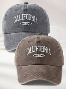 MAKEFGE 1 件男女通用户外休闲时尚 CALIFORNIA 刺绣水洗防紫外线可调节柔软棒球帽，适合日常搭配万圣节 - 水洗均碼 - 查看 40