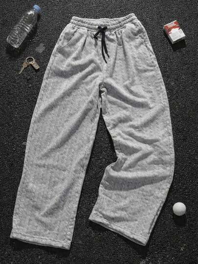 1 pieza Pantalones rectos de unicolor casual para hombres con diseño de "punto de cable", estilo de verano, adecuado para ropa de estar en casa