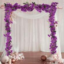 1pc 5.9ft Artificial Pomegranate Flower Wreath, Faux Silk Pomegranate Flower Wreath, Long Stem Artificial Pomegranate Flower Wreath, Suitable For Tabletop Center Decor, Table Runner, Wedding Arch And Wall Decor - Purple - View 3