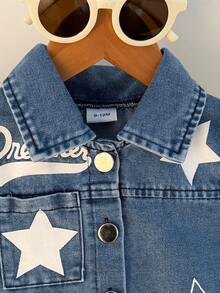 1 bộ áo liền quần denim phong cách retro cho bé trai 0-3 tuổi, thích hợp cho mùa hè. - Màu xanh bụi bặm - Xem 4