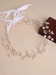 珍珠流苏编织波浪发箍，婚礼头饰配饰，优雅婚礼发型装饰，手工皇冠式发箍带梳子，适合婚礼、派对和度假 - 白色 - 查看 7