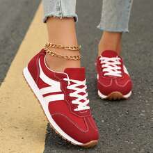 Office Work Walking Women's Fashion Sneakers Casual Athletic Shoes Solid Color Low Top Lace Up Plain Toe Fabric Inner PVC Sole Spring Fall Tennis Shoes Sneakers Outdoor Travel Sport - Đỏ và trắng - Xem 5