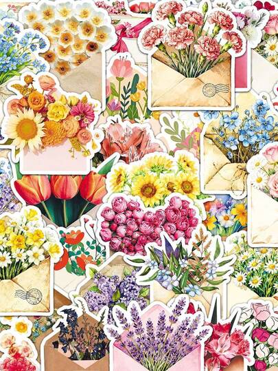 50 szt. kopert, bukiet, kwiaty, romans, retro naklejki graffiti, naklejki vintage Y2K na butelkę z wodą, gitarę, bagaż, telefon, etui, laptopa, deskorolkę, prezent