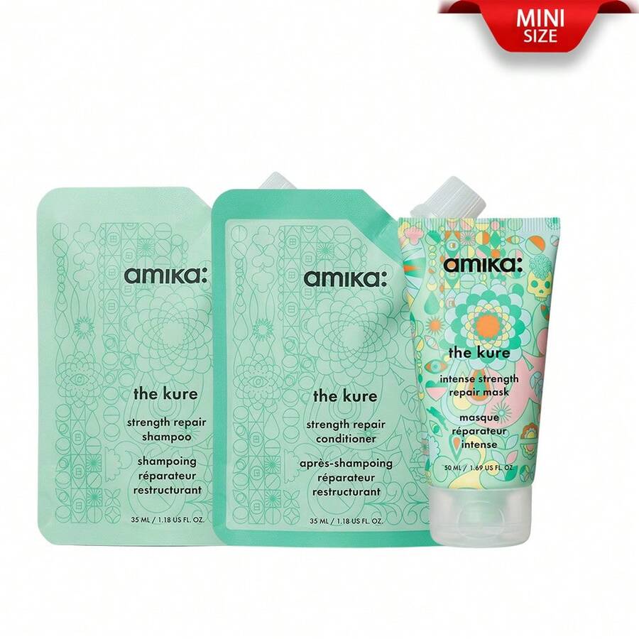 Amika The Kure Intense Strength Repair 3 PiecesTravel Set, Shampoo 35ml, Conditioner 35ml, Mask 50ml - 3-piece Set - View 1
