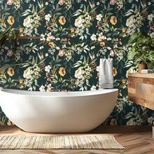 复古深色花卉壁纸 - 可撕贴，防水乙烯基材质，易于粘贴和移除，租房者友好型自粘壁纸，非常适合卧室、客厅、厨房装饰，卧室专用自粘壁纸 - 1pc - 查看 6