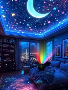 Star & Moon Atmosphere Projector, Star & Moon Projection, USB Powered, Suitable For Bedroom, Gaming Room, Home Theater Ceiling, Office Party - Multi-color light - View 8