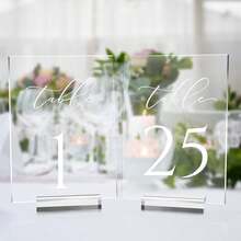 Bảng số bàn cưới bằng acrylic trong suốt 5x7 inch kèm chân đế, in chữ thư pháp màu trắng, bảng số bàn acrylic dùng cho tiệc cưới và lễ tân. - Xem 15