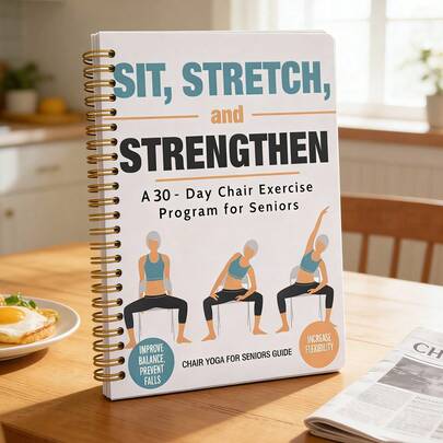 1 תוכנית אימונים עדינה בכיסא לגיל הזהב - 30 יום לשבת, להתמתח ולחזק - למניעת נפילות, לבנות גמישות וכוח. כושר גופני בעצימות נמוכה לקשישים לשמירה על פעילות גופנית. מתנה מושלמת לסבים וסבתות ולחובבי בריאות לגיל הזהב.