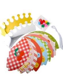 11/4/1pc-Mini Party Hats, Birthday Cone Hats For Stuffed Animals And Pets,9 Paper Cones And 2 Crowns, DIY Assembly With Pom Poms, Cute Cherry Design.(1/4/11pcs) - A - View 8