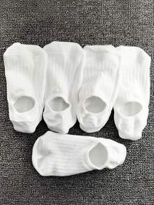 1双/5双装女士短袜，浅口低帮薄款透气吸汗纯色简约柔软舒适袜，适合春夏穿着 - 白色 - 查看 10