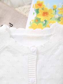 Girls Lightweight Breathable Floral Lace Trim Knit Cardigan, Spring/Summer - White - View 2