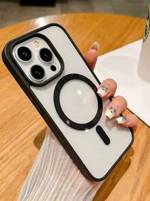 1个简约优雅透明磁吸手机壳，兼容 17 Pro Max、16 Pro Max、新款14、15，超薄防震保护壳，带挂绳，男女通用 - 黑色 - 查看 4