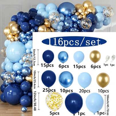 116pcs Navy Blue And Gold Balloon Arch Garland Set, Elegant Balloon Decor Solution, Metallic Ornaments Suitable For Graduation Ceremony, Birthday Party, Baby Shower, Anniversary Celebration, Wedding And Various Occasions