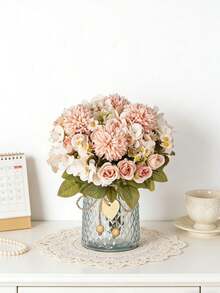 1pc Artificial Hydrangea Bouquet Fake Rose, Suitable For Spring/Autumn Decor, Wedding Vase, Home, Restaurant, Bedroom, Kitchen, Room Decoration, Holiday & Birthday Party, Outdoor Garden Decor - Pink - View 7