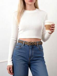 1pc Y2K Niche Leopard & Snake Skin Pattern Belt, Retro Personalized Buckle Jeans Belt, Adjustable Versatile Leather Belt For Women - Multicolor - View 11