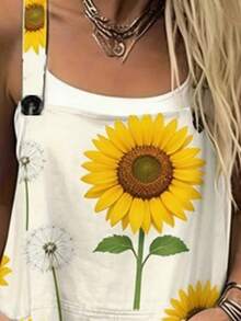 Sunflower Dandelion All-Over Print Women's Adjustable Strap Jumpsuit, Polyester Fiber Fabric, Lightweight And Breathable, Women's Clothing, Standard Size Jumpsuit, Plus Size Women's Clothing, Plus Size Jumpsuit And Romper, Plus Size Jumpsuit - Nhiều màu - Xem 3
