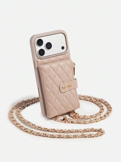 1 Stück Rhombus Doppelschnallen Duft-Wind Handy Reißverschlusstasche, luxuriöse minimalistische Münztasche Kartenetui abnehmbares Handy Hülle mit Kartenfächern und Lederriemen, großer Münz- und Kartenspeicher, Premium Kunstleder gesteppte Hülle, kompatibel mit Apple/Galaxy S24 Ultra, 17 Pro Max/16 Pro Max/12 Pro/13/14 Plus/15 Pro Max, Umhänge Urlaubs tragbare Schutzhülle