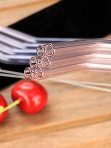 8支粉色玻璃吸管，配2个吸管清洁刷，8英寸x8毫米可重复使用透明玻璃吸管，弯头和直头两种款式，防碎可爱，适用于咖啡、果汁、鸡尾酒、茶饮等。 - 粉色 - 查看 4