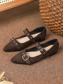 2026春夏新款方头平底乐福鞋，休闲软底英伦风女士一脚蹬鞋，大码41-43 - 棕色 - 查看 2