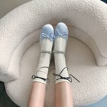 Japanese-Style JK Velvet Bow Lace Trim Mid-Calf Socks Lolita Cream White Calf Socks Mary Jane Women's Thin Style - 彩色 - 查看 4