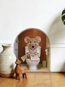 3D Broken Wall Mouse Hole Wall Stickers, Funny Bathroom Mouse Reading Newspaper Wall Decals, Peel And Stick Removable Wall Art For Toilet Kids Room Decor - BHLSD-15023 - View 5