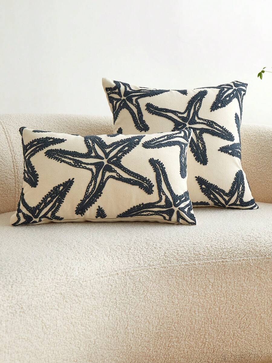 1pc Starfish Embroidered Decorative Throw Pillow Cover, Charming Ocean Style, Suitable For Home, Living Room, Bedroom