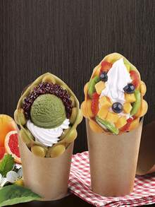 50个牛皮纸食品杯/薯条杯/零食杯/水果杯，12盎司一次性开胃菜杯，蛋挞杯，烘焙包装盒，冰淇淋杯，圆形纸杯，牛皮纸托盘，适用于盛放各种零食，如麦片、华夫饼、糖果、饼干、松饼、墨西哥卷饼、冷冻甜点、馅饼等，适合各种场合和周年纪念日。 - 原色 - 查看 5