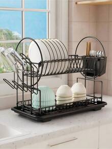 Giá để bát đĩa hai tầng màu đen, làm bằng thép không gỉ, có chức năng tự động thoát nước, tích hợp giá để bát đĩa và chức năng làm khô, tiết kiệm không gian, thích hợp để cất giữ đồ dùng nhà bếp, trang trí nhà cửa, làm quà tặng sinh nhật, quà tặng Ngày của Mẹ, v.v. - Nhiều thông số kỹ thuật - Xem 8