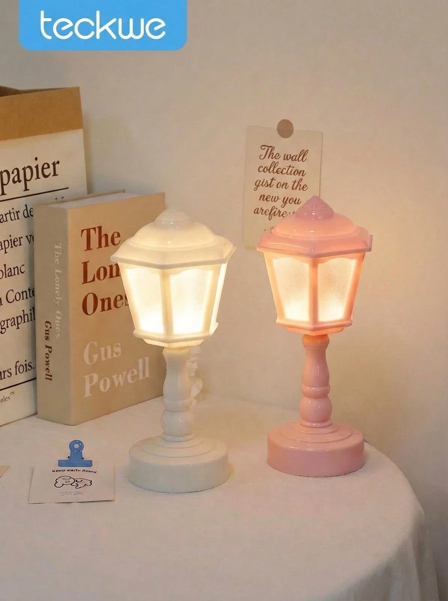 Teckwe LED Electronic Candle Minimalist Decorative Lamp, Small Desk Lamp, Cute Desktop Decor Nightlight, Macaron Color Bedside Atmosphere Lamp, Retro Style Small Path Lamp Desk Lamp, Bedroom Bedside Eye-Caring Lamp Valentine's Day Gift - Pagoda night light - View 1