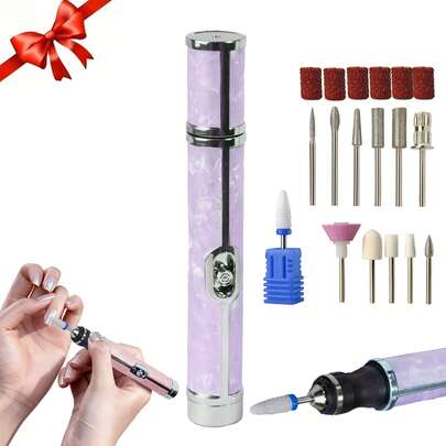 180mAh 可充电电动美甲打磨套装，专业美甲修脚工具套装，含 12 个钻头 + 6 个砂圈，指甲和足部护理工具
