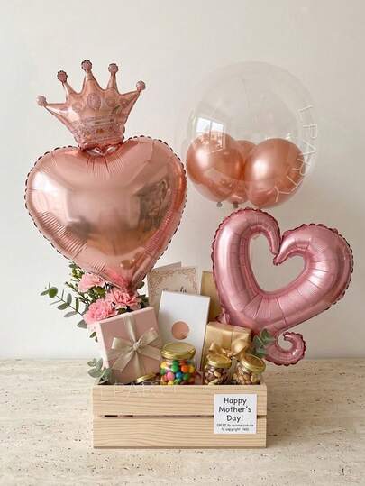 Bộ 8 quả bóng trang trí Ngày của Mẹ, gồm: Bóng bay hình trái tim màu vàng hồng 18 inch, bóng bay hình vương miện nhỏ màu vàng hồng, bóng bay hình trái tim thắt nút màu hồng 18 inch, bóng bay bong bóng trong suốt 18 inch, bóng bay cao su màu vàng hồng 10 inch. Thích hợp cho sinh nhật mẹ, trang trí bất ngờ sinh nhật vợ.